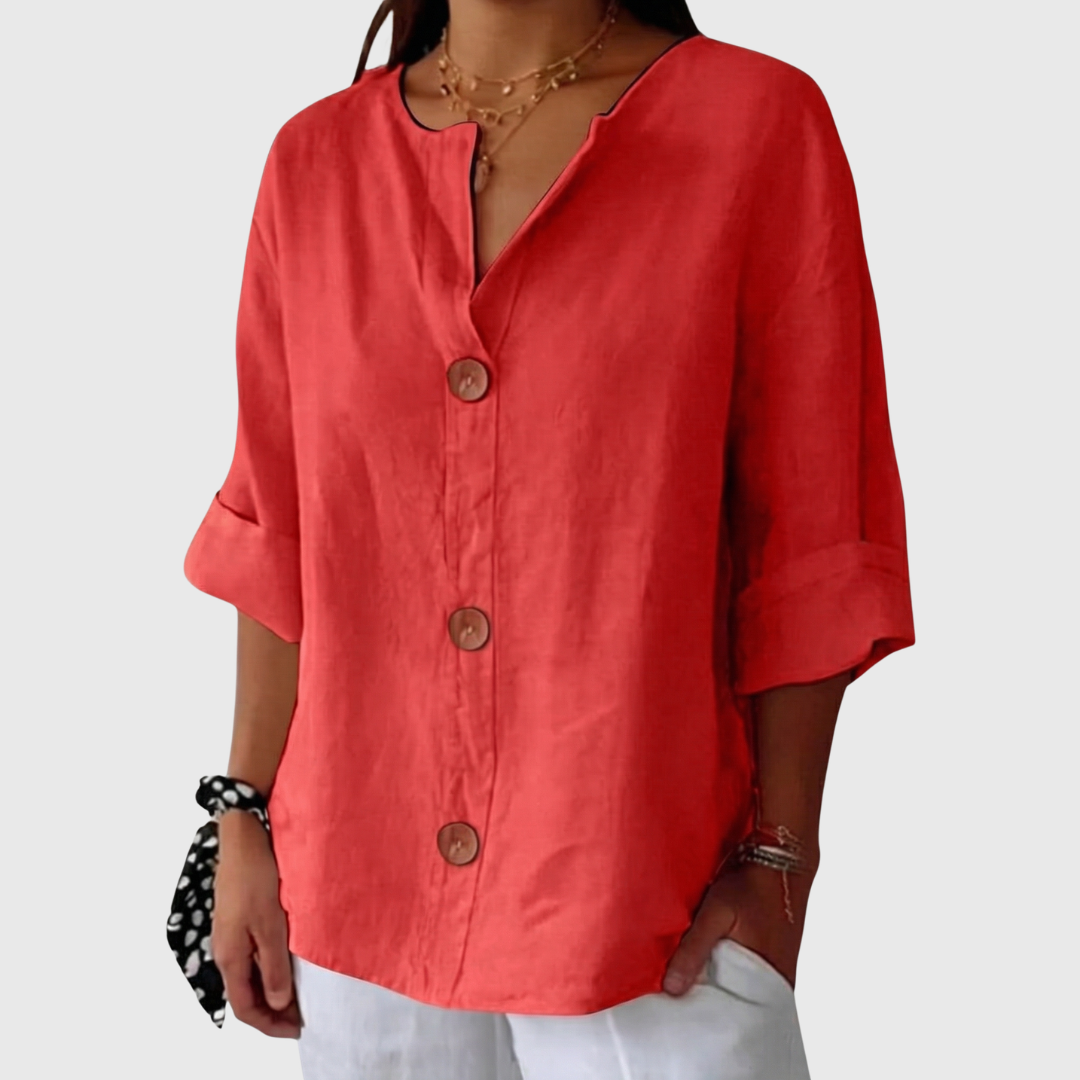 ENGLISH SUMMER LINEN V‑NECK SHIRT