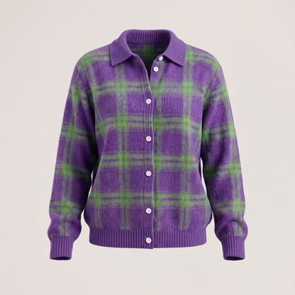 CLARA SAGE PLAID CARDIGAN