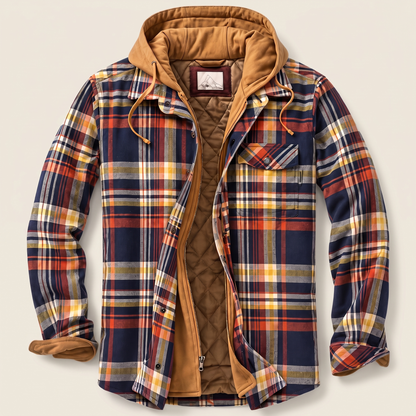 CORDED CHECK HOODED JACKET