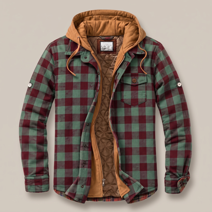 CORDED CHECK HOODED JACKET