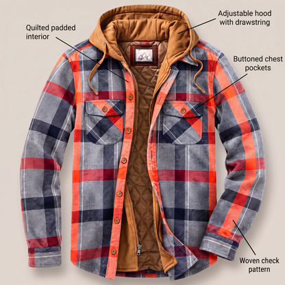 CORDED CHECK HOODED JACKET