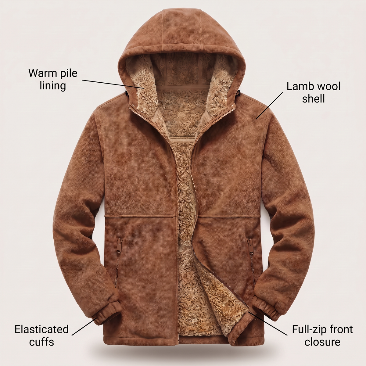 SHERPA LINED FLEECE HOODED JACKET