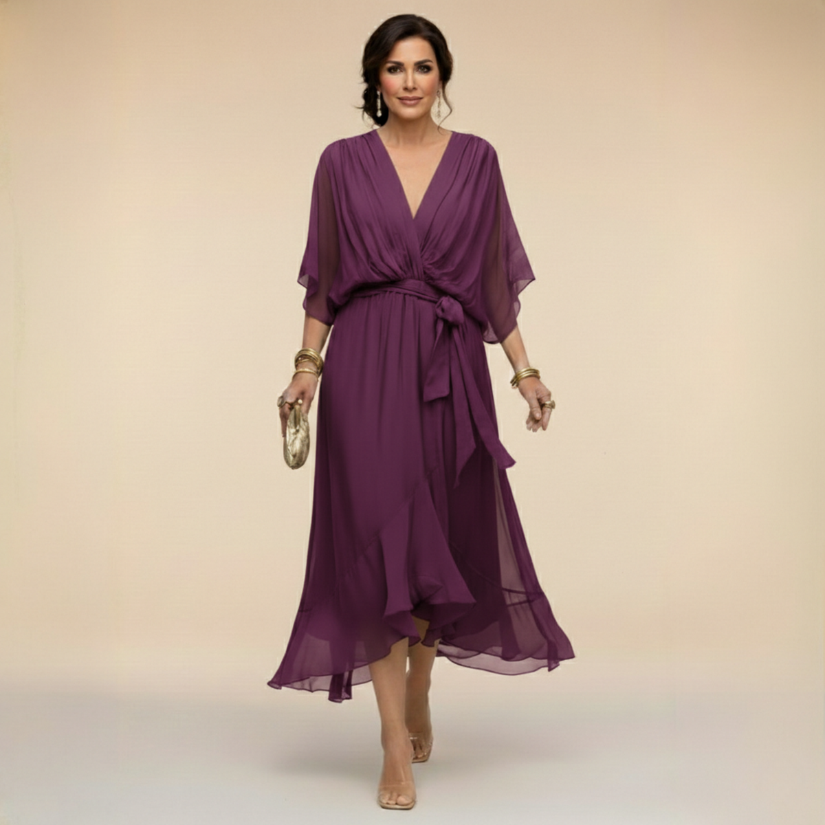 ISABELLA V-NECK CHIFFON DRESS