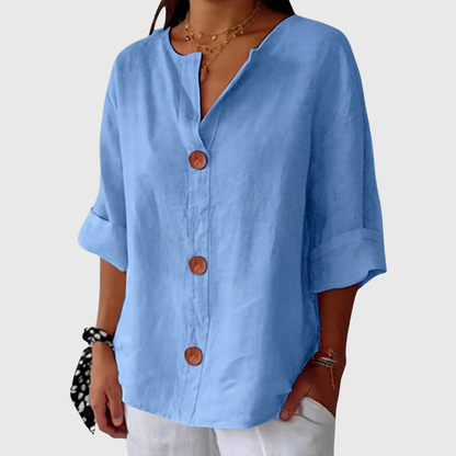 ENGLISH SUMMER LINEN V‑NECK SHIRT