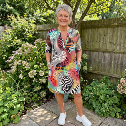 LUNABELLE COLOURFUL V-NECK DRESS