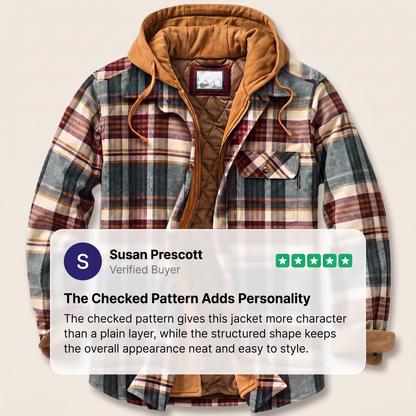 CORDED CHECK HOODED JACKET