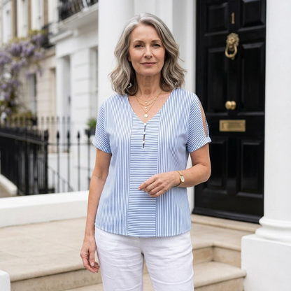 MEREHAVEN SPLIT-SLEEVE STRIPE BLOUSE