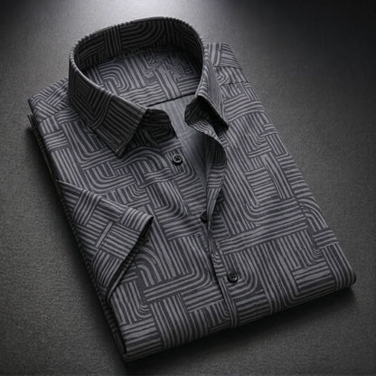 ASHFORD BLACK MAZE PATTERN SHIRT