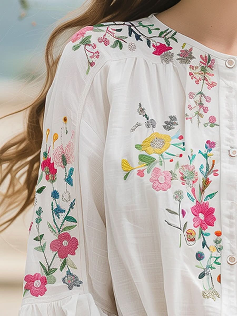 TAMSIN FLORAL EMBROIDERED LINEN SHIRT